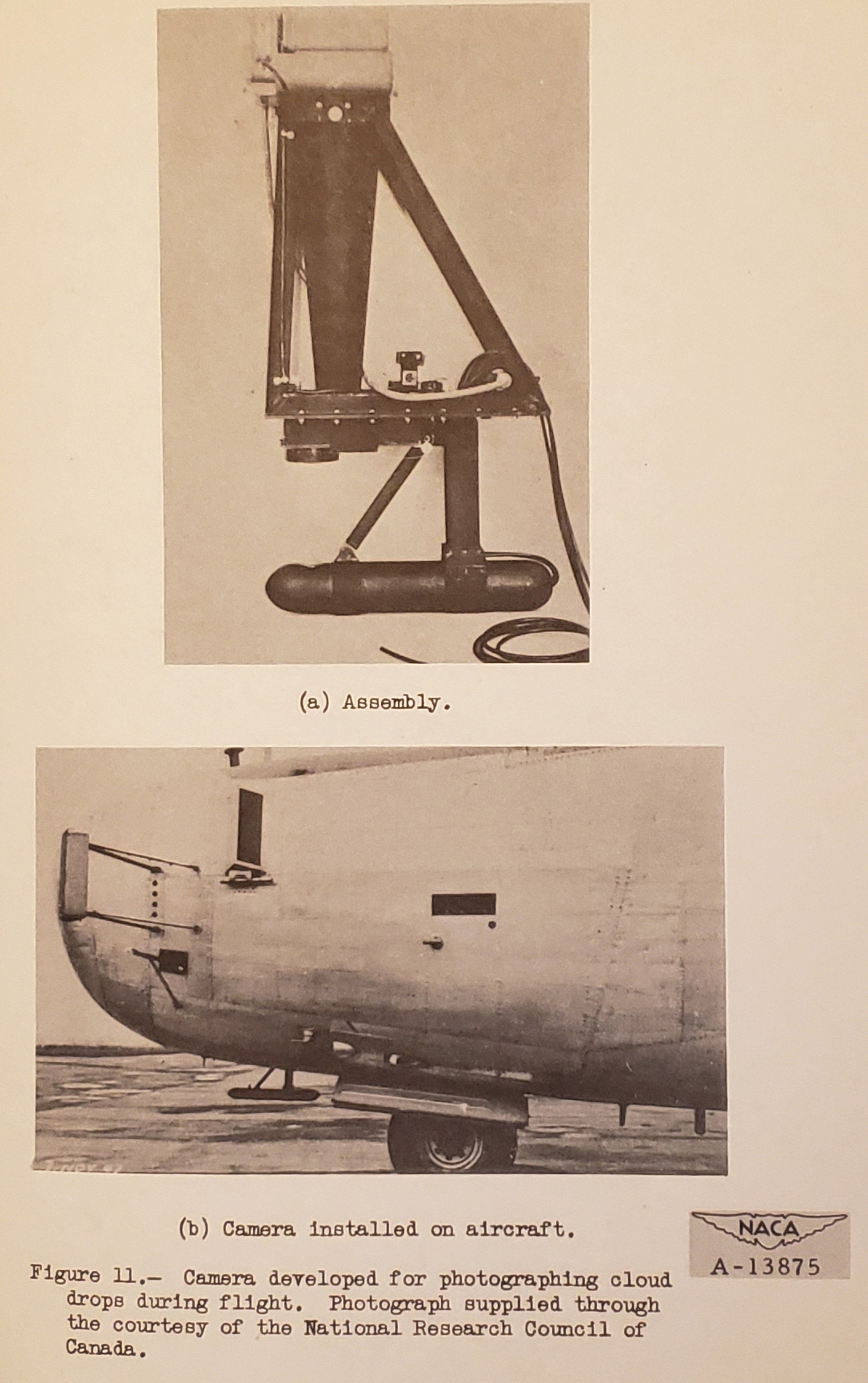 Figure 11. Camera developed from photographing cloud drops during flight. Photograph supplied through courtesy of the National Research Council of Canada.